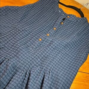 L.L. Bean Navy Blue Textured Mini Dress with Wooden Buttons